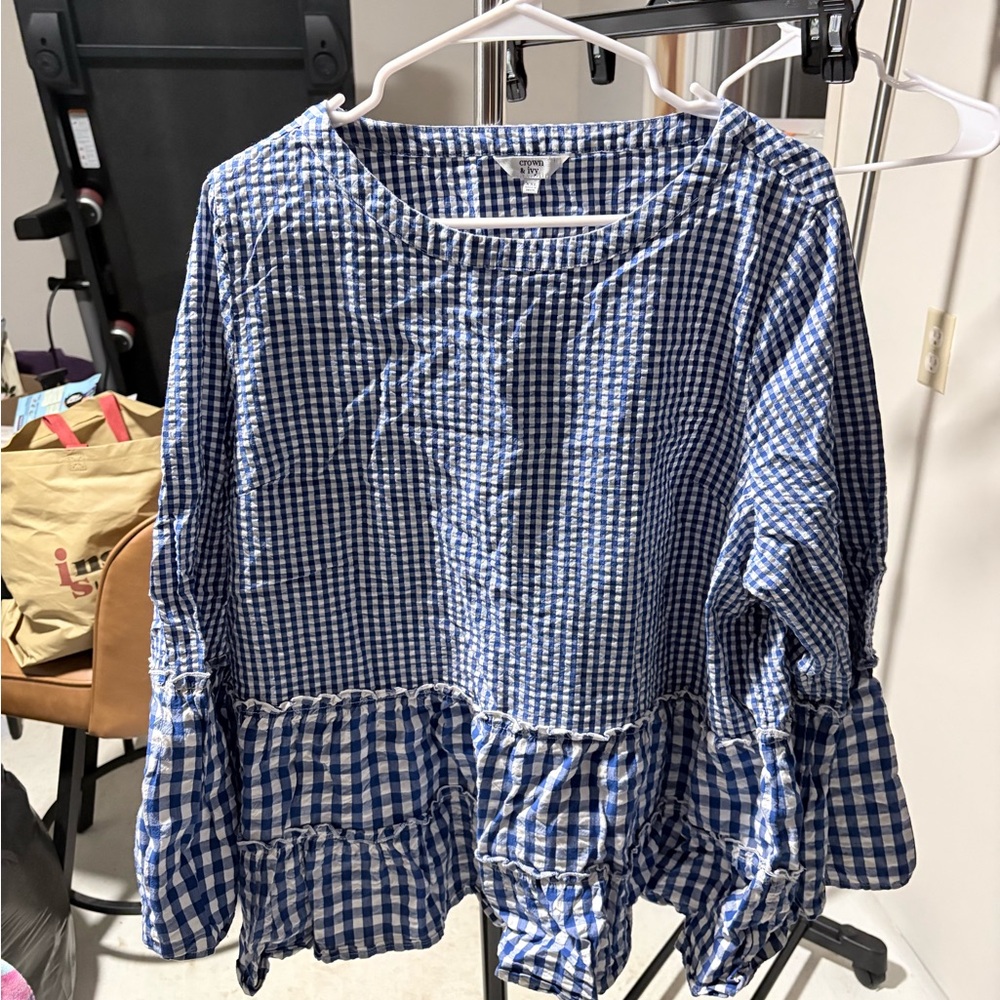 Crown & Ivy Blue and White Gingham Shirt